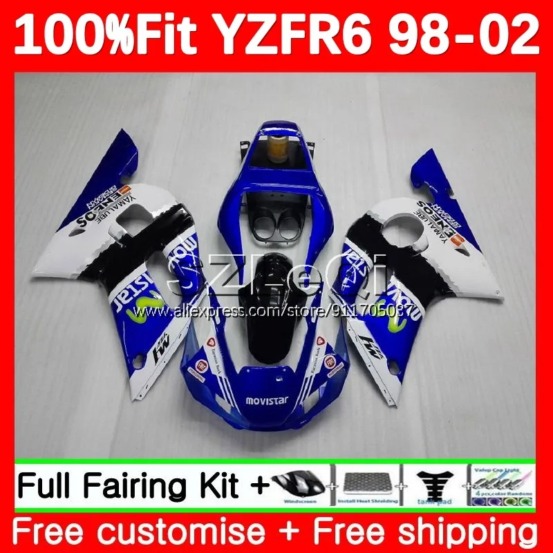 

blue white Injection For YAMAHA YZF R6 R 6 YZF600 YZF-R6 YZFR6 98 99 00 01 02 YZF-600 1998 1999 2000 2001 2002 Fairing 122LQ.20