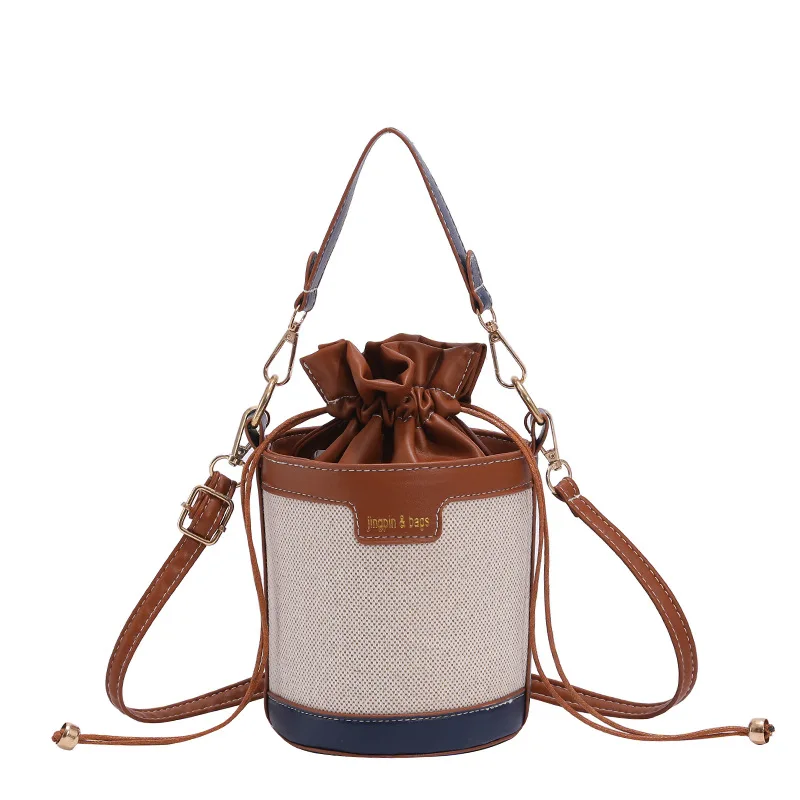 

New Women Vintage Leather Cylinder Shoulder Bag Mini Drawstring Handbag For Girls PU Leather Crossbody Barrel Clutch Purse