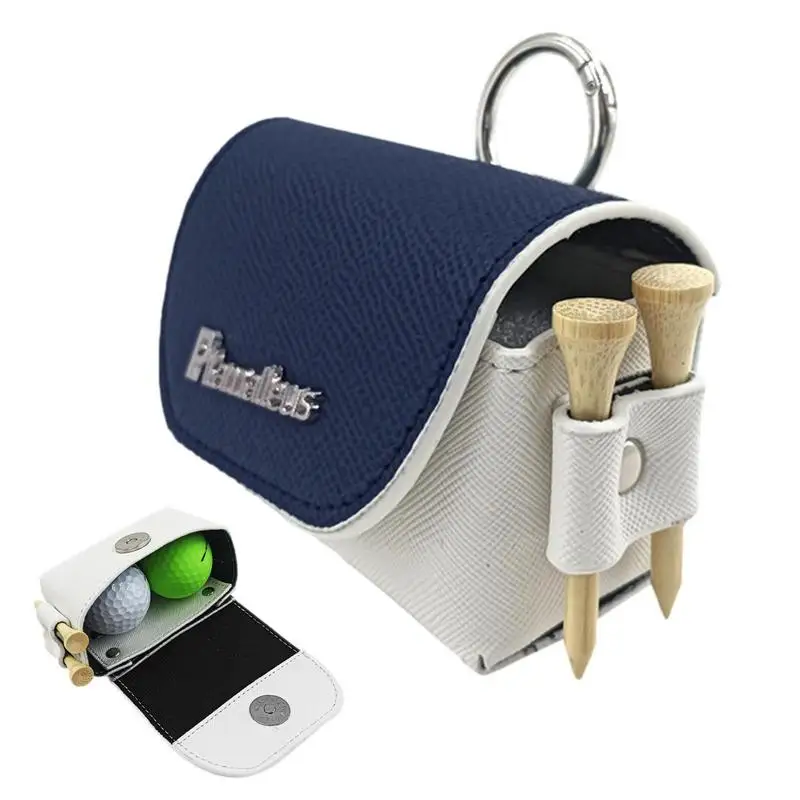 

Golf Ball Bag Pouch Color-Blocked Golf Tees Bag Pouch Holder PU Leather Magnetic Metal Hangings Buckle For 2 Golf Balls