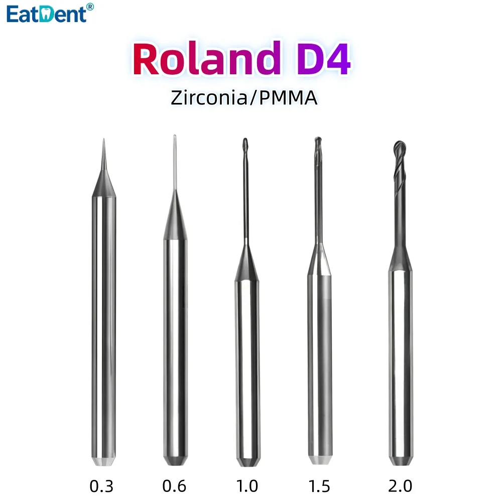 Фото Фрезы для зуботехнических станков Roland DWX50, DWX51D, DWX52 с покрытием D4 DC для циркония и PMMA, для зуботехнических лабораторий, CAD/CAM фрезеровки, шлифовки и сверления №1