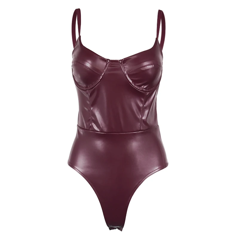 

Leather Corset Bodysuit Asia Sexy One Piece Romper Ladies Party Wear Women Sleeveless Adjusted Zipper Pads Underwire Backless