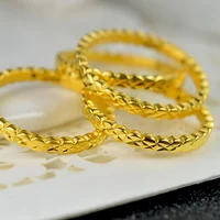1PCS Pure 999 24K Yellow Gold Ring For Women Full Star Engrave Leaf 3D Hard Gold Rings US Size 5-8
