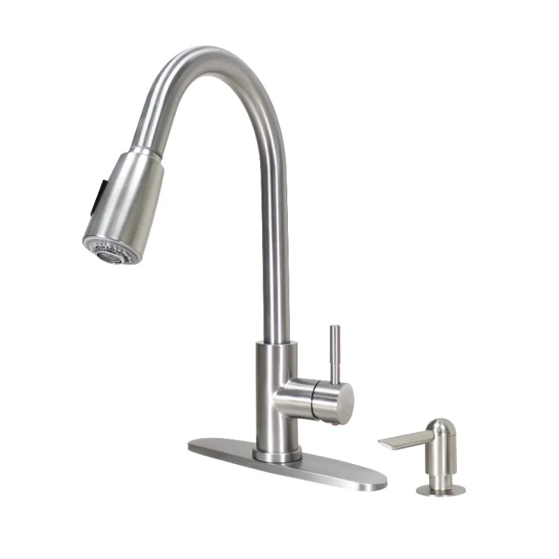 

Better Homes & Gardens Elmont Pull Down Kitchen Sink Faucet with Soap Dispenser, Satin Nickel