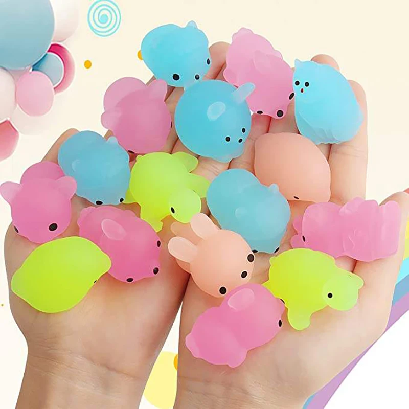 

10/20/30/40/50pcs Radom Squishy Mochi Animal Glow In Dark Toy Themed Squishies Party Toys Kawaii Cute Holiday Gifts