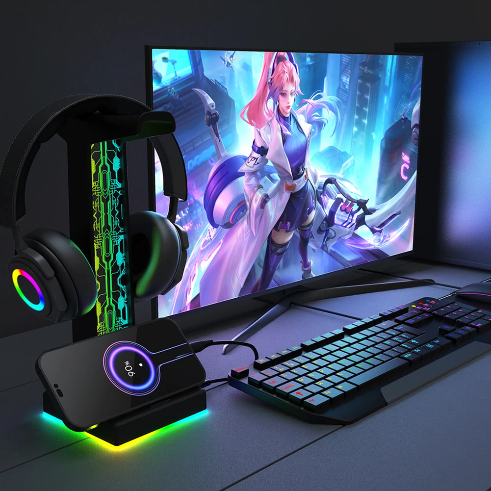 

RGB Headphone Holder 10 Lighting Effects Headphone Stand Holder Rack Space Saving Headphone Display Rack Vertical Bracket Hanger