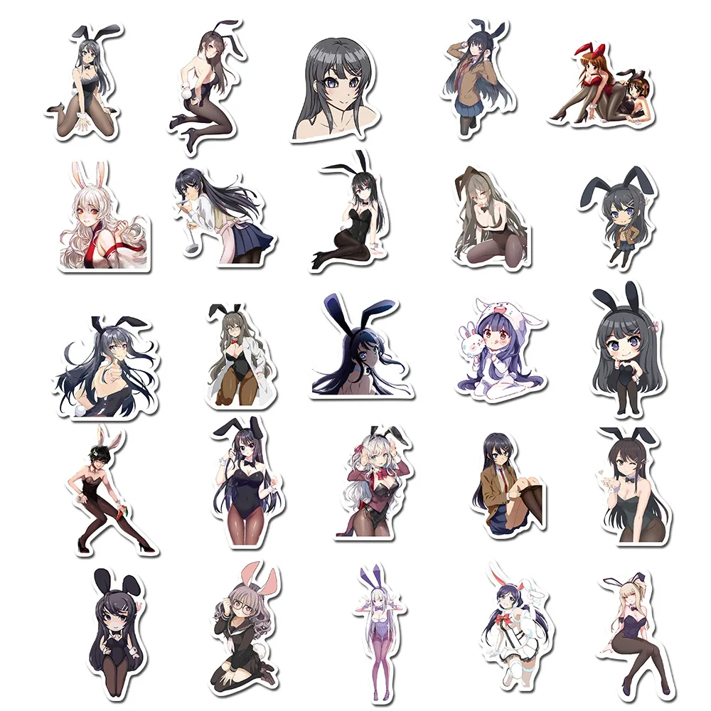 td zw 50pcslot sexy bunny girls stickers cartoon anime sticker for laptop car phone bicycle decal pvc waterproof stickers free global shipping