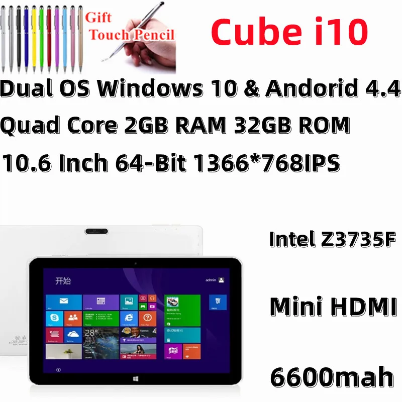 Двойная система 10 6 'ɲ ГБ + 32 Cu be i10 Windows Android 4 планшетный ПК 1366 * 768IPS сенсорный