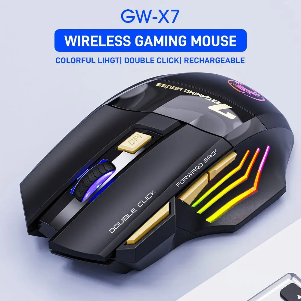 

7 Keys Ergonomics Mouse 2.4GHz 3200 DPI Silent Colorful Breathing Lights Rechargeable Wireless Gaming Mouse For PC Laptop Mice