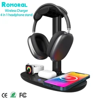 4in1 15w wireless charger headphone stand qi quick charging dock micro usb mobile phone station for samsung iphone apple watch