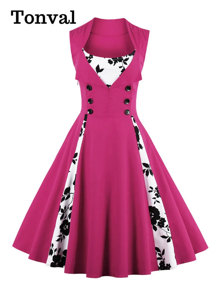 

Женское винтажное платье в стиле 50-х Tonval, летнее Хлопковое платье в стиле ретро с цветочным рисунком, платье на пуговицах с завышенной талией для дня рождения, размеры до 5XL
