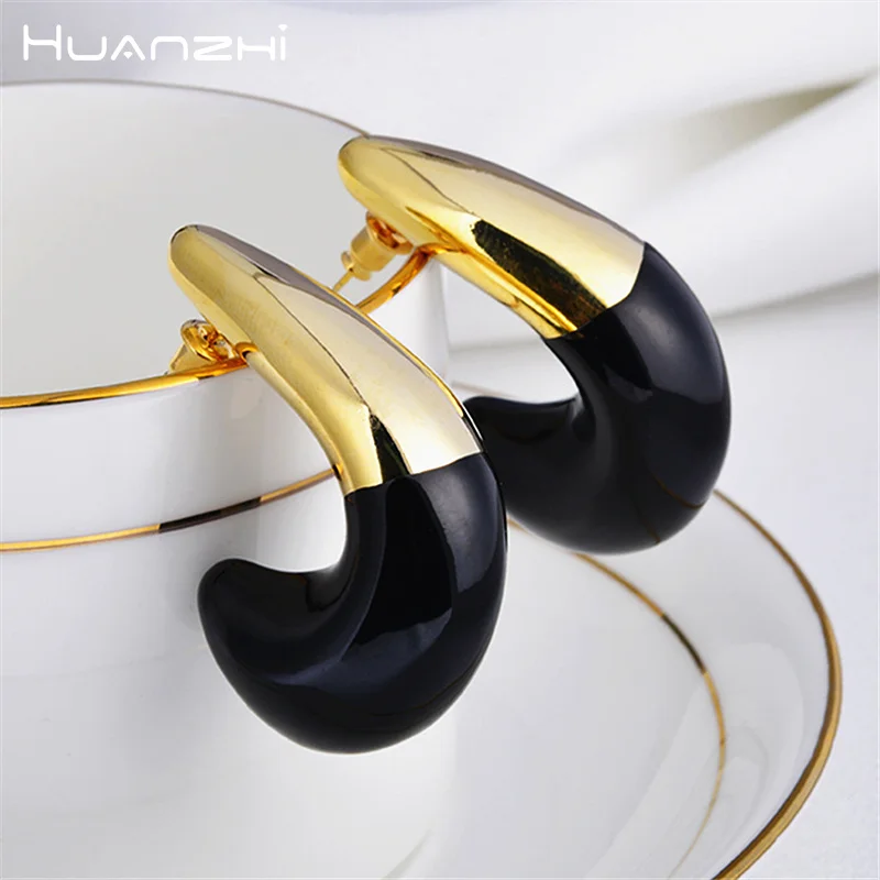 HUANZHI C-образные масляные глазурованные серьги-капли большого цвета для женщин и