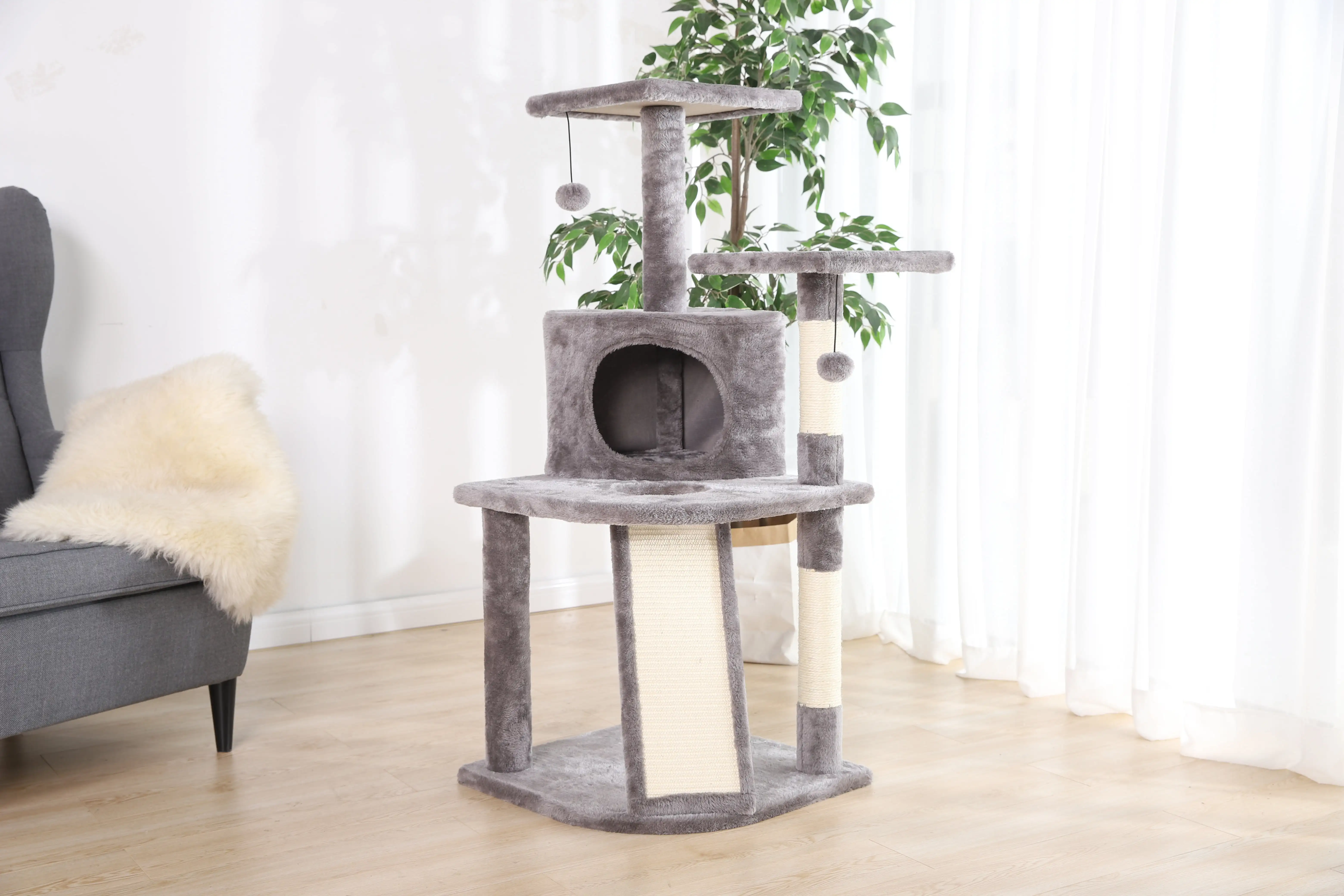 

5- Level Multi-Functional Cat Tree & Condo, Gray, Large 45" Tall