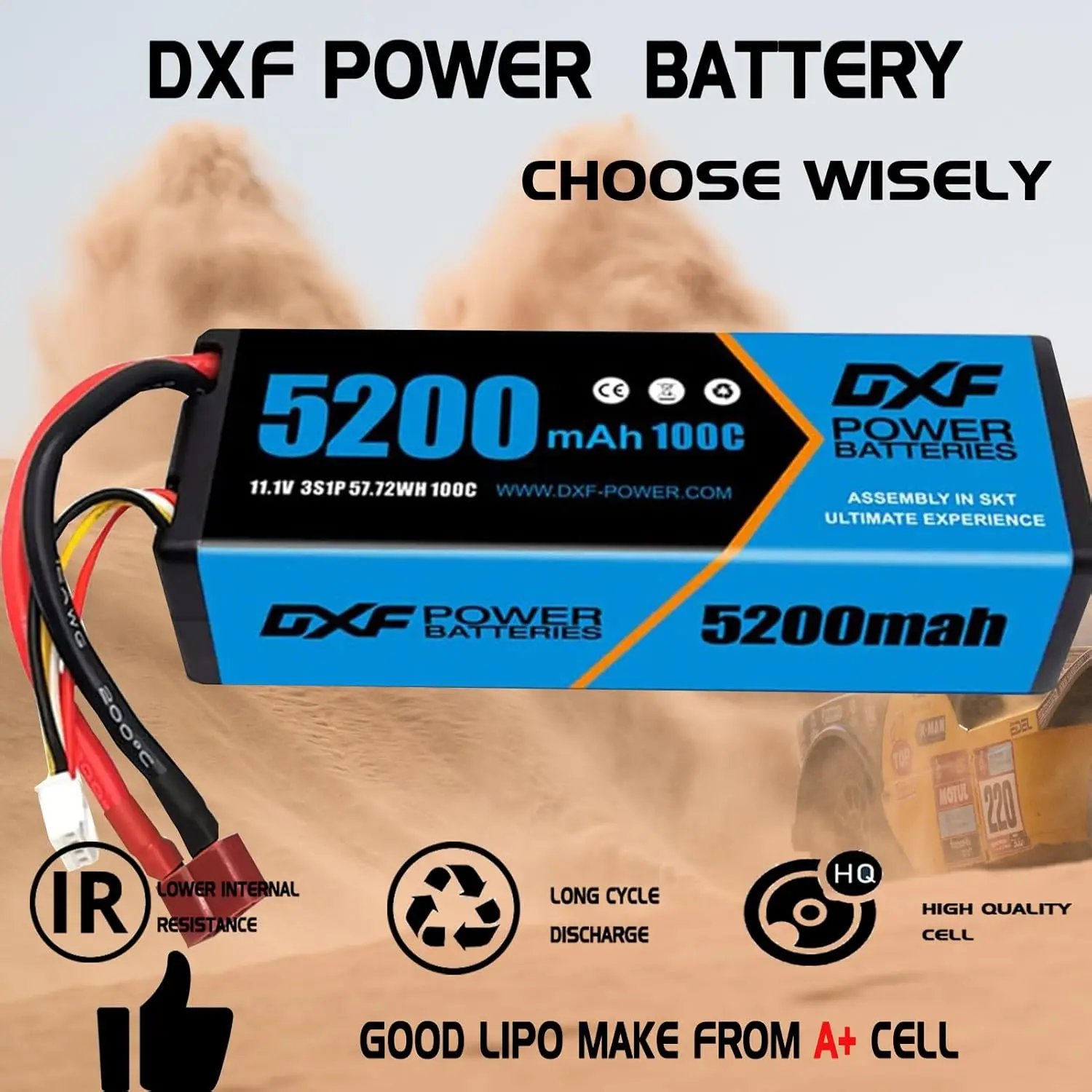 Фото DXF 5200 мАч 3S Lipo аккумулятор 11,1 В 100C с разъемом Deans/T жесткий чехол для радиоуправляемого автомобиля, лодки, грузовика, вертолета, самолета №3