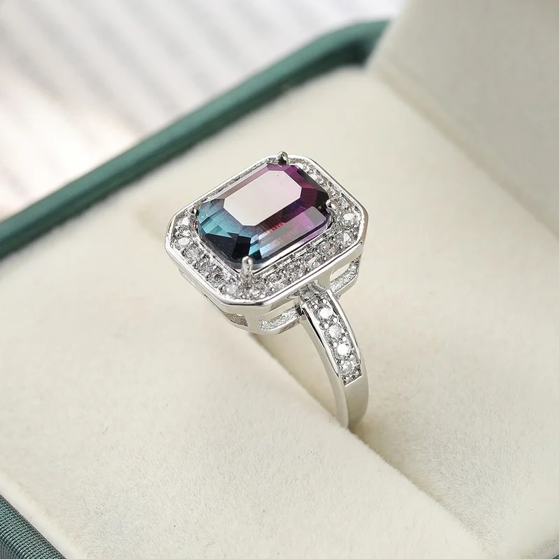 

2022 New Exquisite Multicolor Square Cubic Zircon Rings for Women Girls Fashion Jewelry Romantic Bridal Wedding Ring Party Gifts