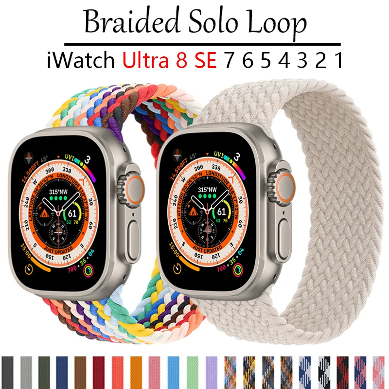 Nylon Strap for Apple Watch Band 44mm 40mm 45mm 49mm 41mm 42mm 38mm Braided Solo Loop Bracelet iWatch Series Ultra 7 SE 6 5 3 8