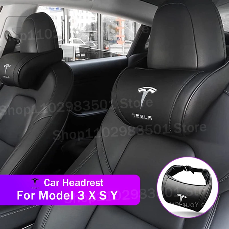 

Car Seat Headrest Neck Pillow For Tesla Model 3 X S Y 2022 Leather Seat Interior Travel Pillows Tesla Model Y 2023 Accessories