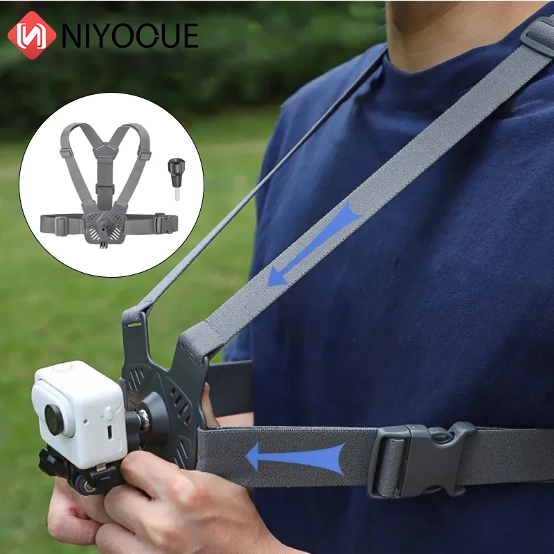 

360 Degree Rotation Chest Band Mount For Action Camera Adjustable Strap Wearing Belt For Insta360 GO 3 /Pocket 3/ Action 4