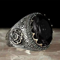 2022 new retro mens ring black gemstone inlaid turquoise punk ring gothic antique silver fashion high end wedding jewelry
