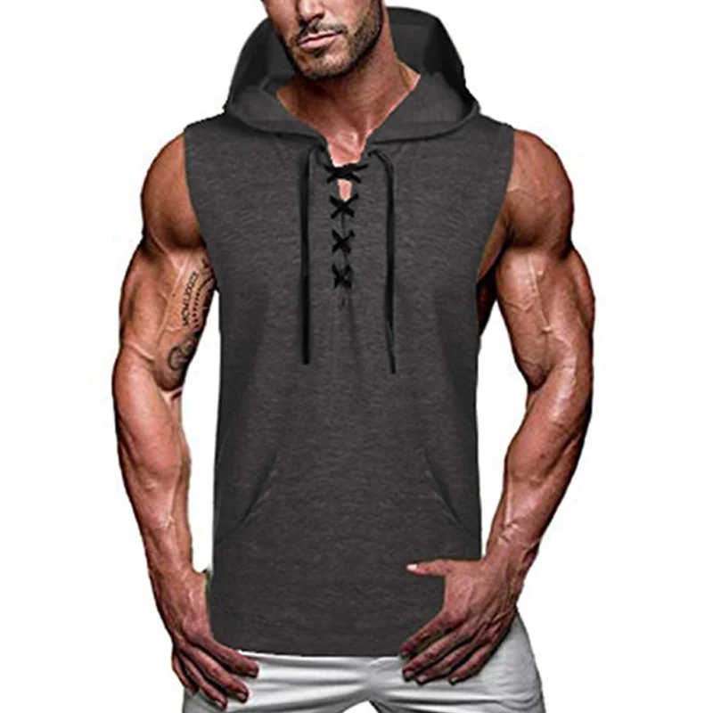 

Fahsion Fitness Clothing Men Hooded Tank Top Men Sleeveless Vest Summer Sports Casual Mens Clothing Streetwear Mens Shirts Top