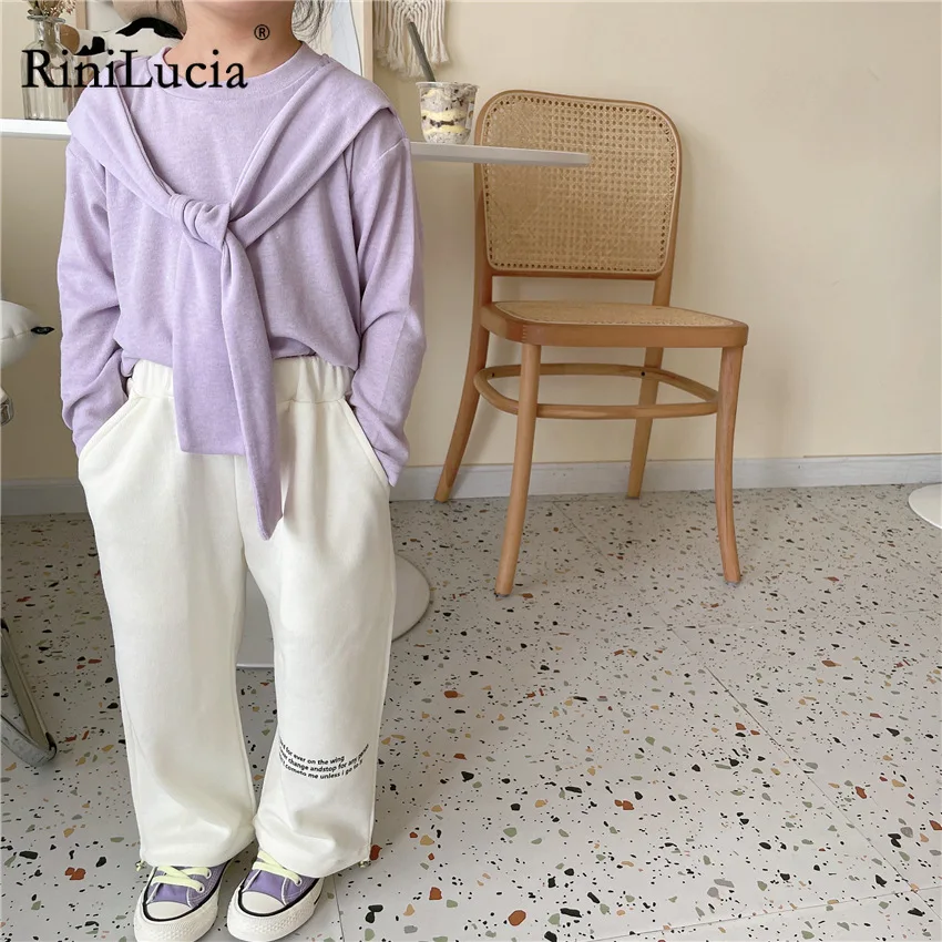 

RiniLucia 2022 Autumn Children T-shirt for Boys T Shirt Girls O Neck Long Sleeve Tops Tees Korean Casual Kids Clothes Boy Girls