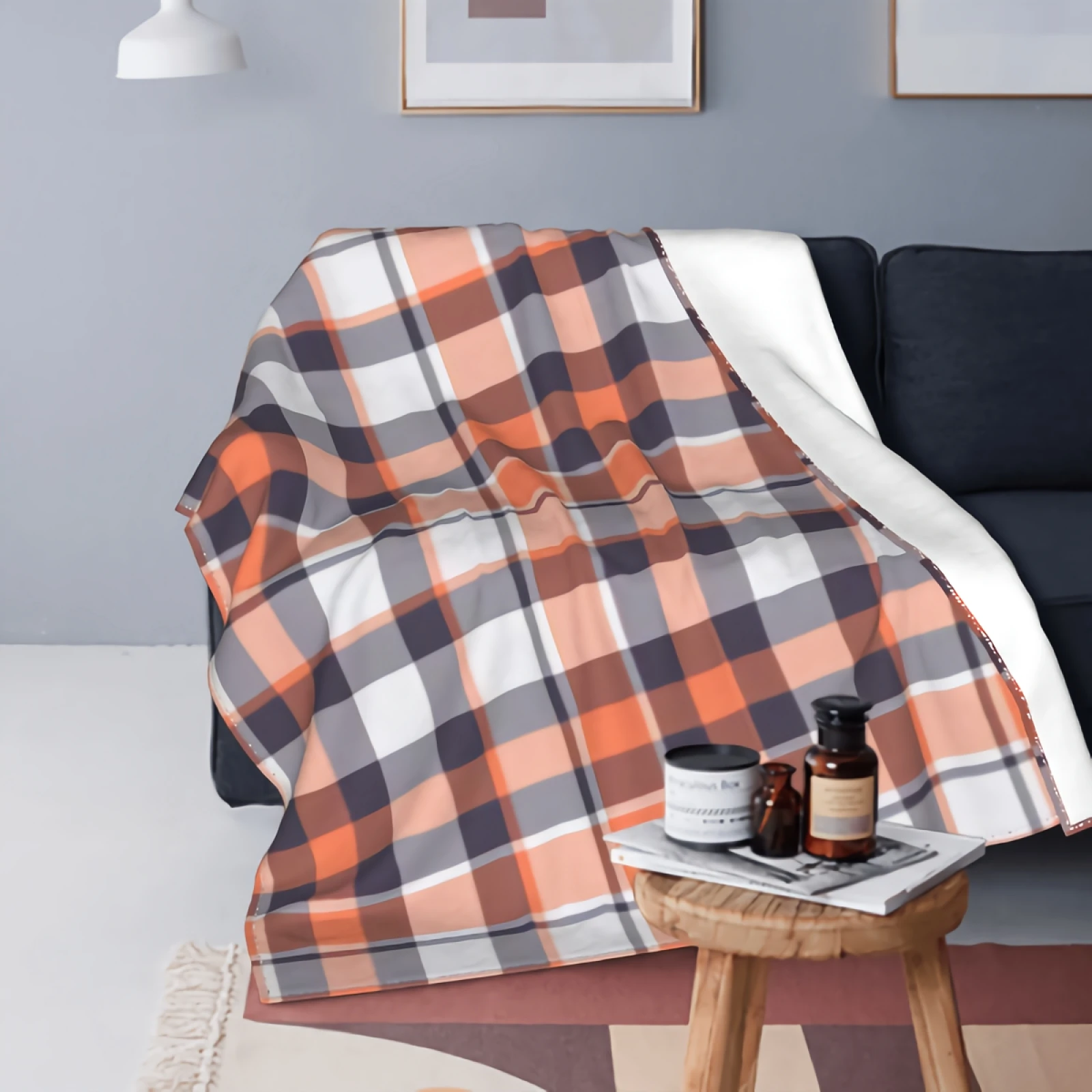 

Клетчатое одеяло в шотландскую клетку, теплый плед для кровати, уютное черно-белое Клетчатое одеяло, плюшевая подстилка для украшения дома