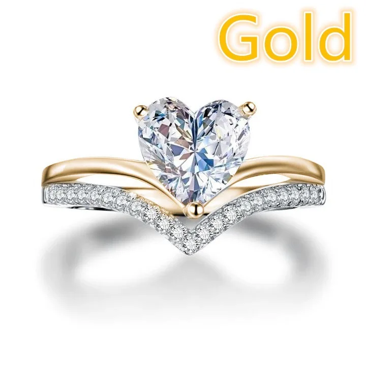

New European and American jewelry Simple heart-shaped zircon set diamond engagement ring