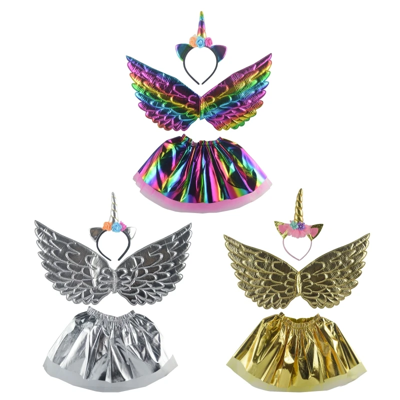 

H9ED Girl Costume Set Wings with Dress Headband for Bird Themed Party
