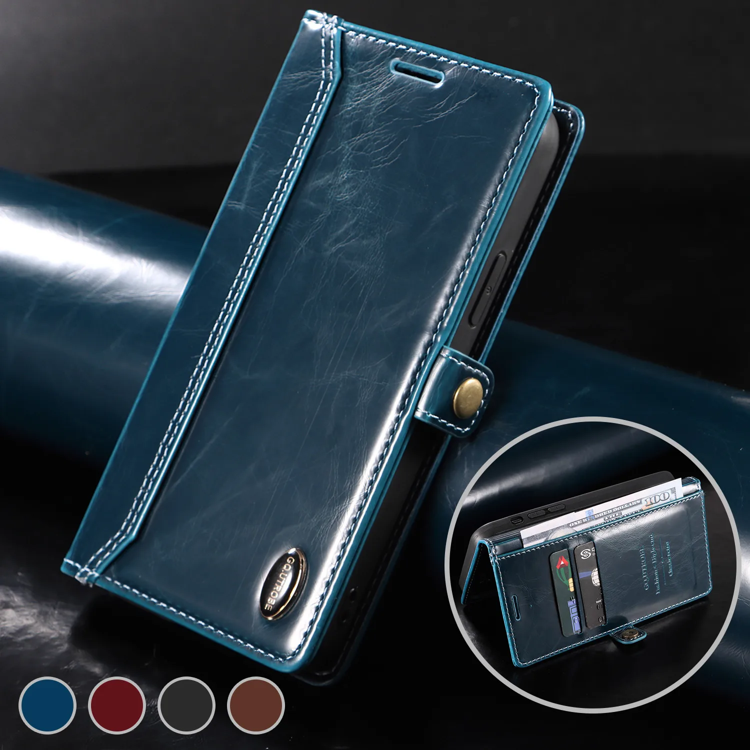 

Leather Flip Phone Case For iPhone 14 13 Pro Max 11 12 Mini XR X XS Max 7 8 Plus 6S SE 2020 Luxury Wallet Bracket Protect Cover