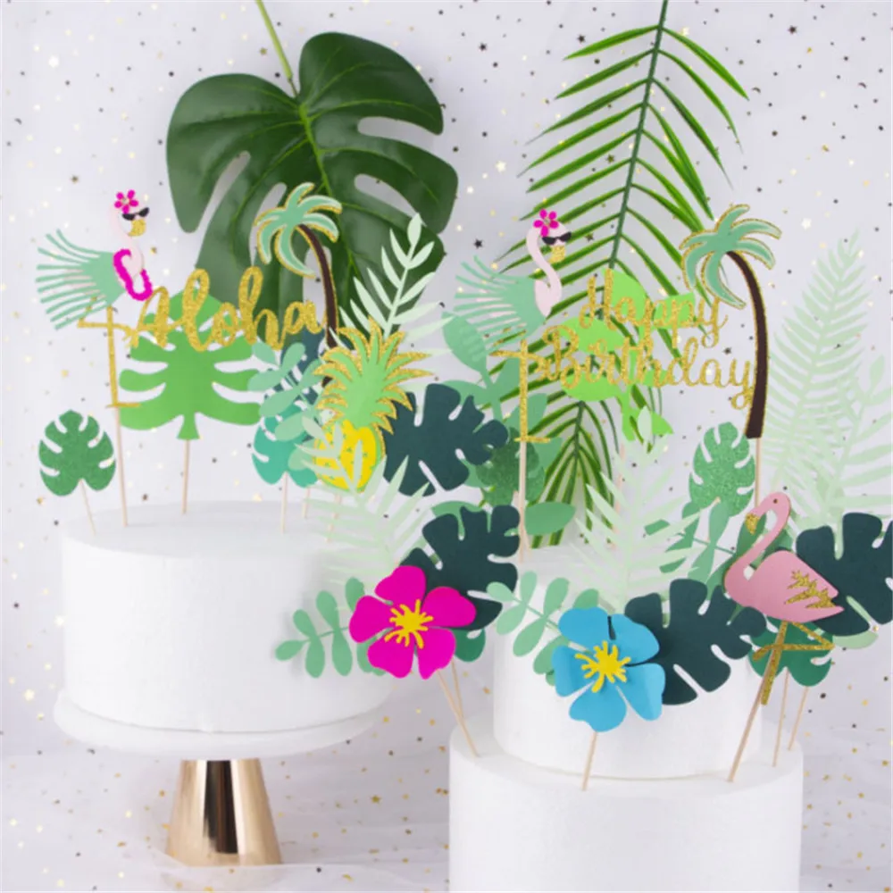 

1pcs Summer Birthday Party Cake Topper Cupcake Decor Flamingo Pineapple Aloha Cake Decorating Supplies for Tropical Hawaii Party