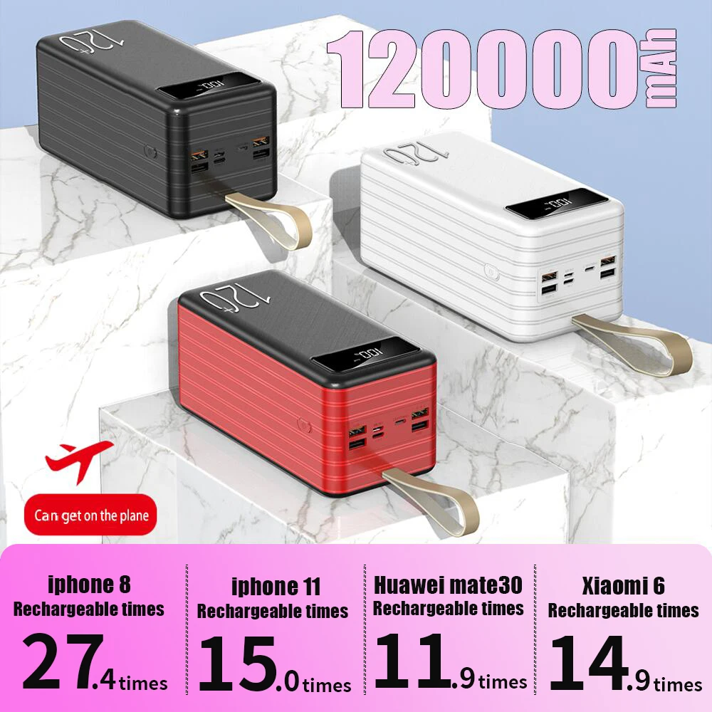 

100% High-capacity Charging Over 100000mah 120000mah Power Pack Large Capacity Mobile Power Universal 5v3a Fast Charging