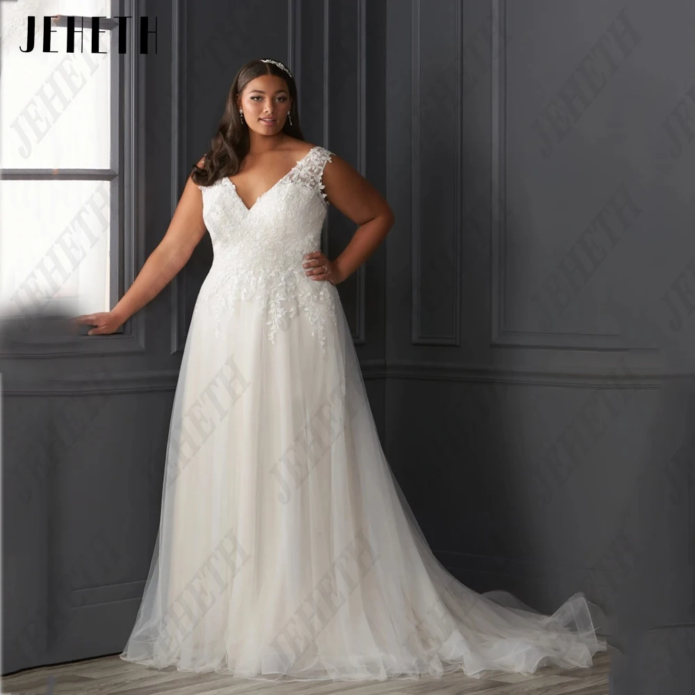 JEHETH Современное женское свадебное платье без рукавов V - воротничок кружевное