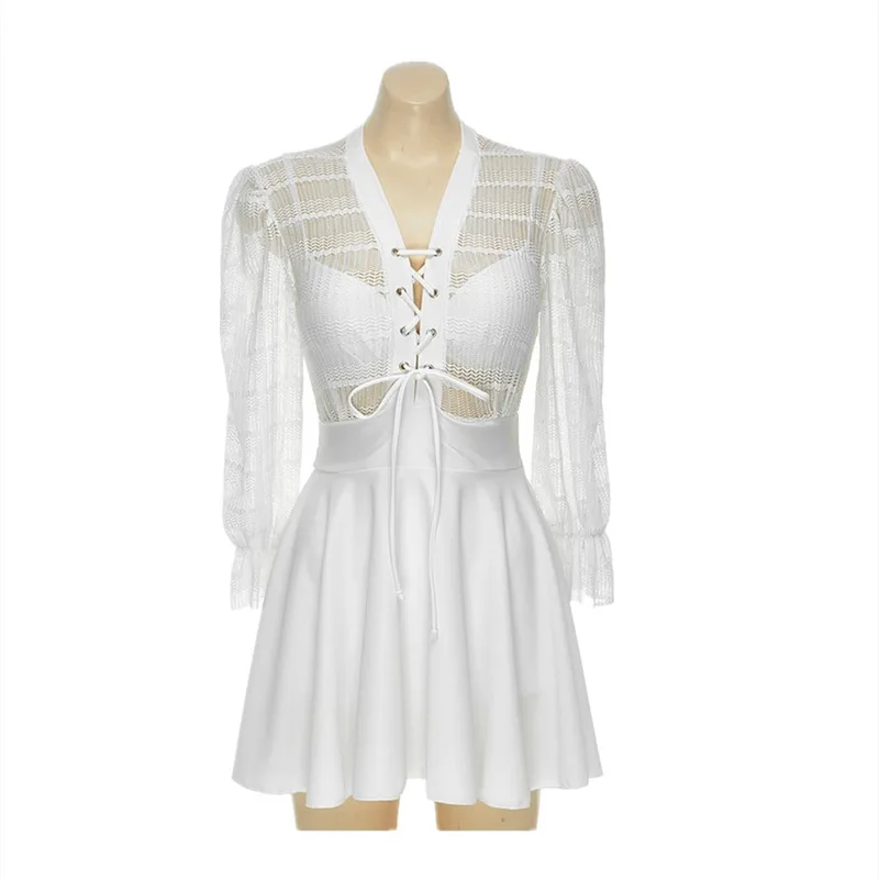 2021 New Long-sleeved Swimsuit Female Fairy Fan Gathered Skirt Conservative Boxer Shorts Hot Spring Swimsuit Female