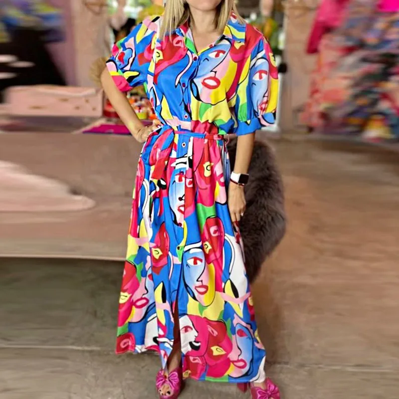 

Женское асимметричное платье-рубашка в уличном стиле с рукавами-фонариками и средней талией, новинка весны