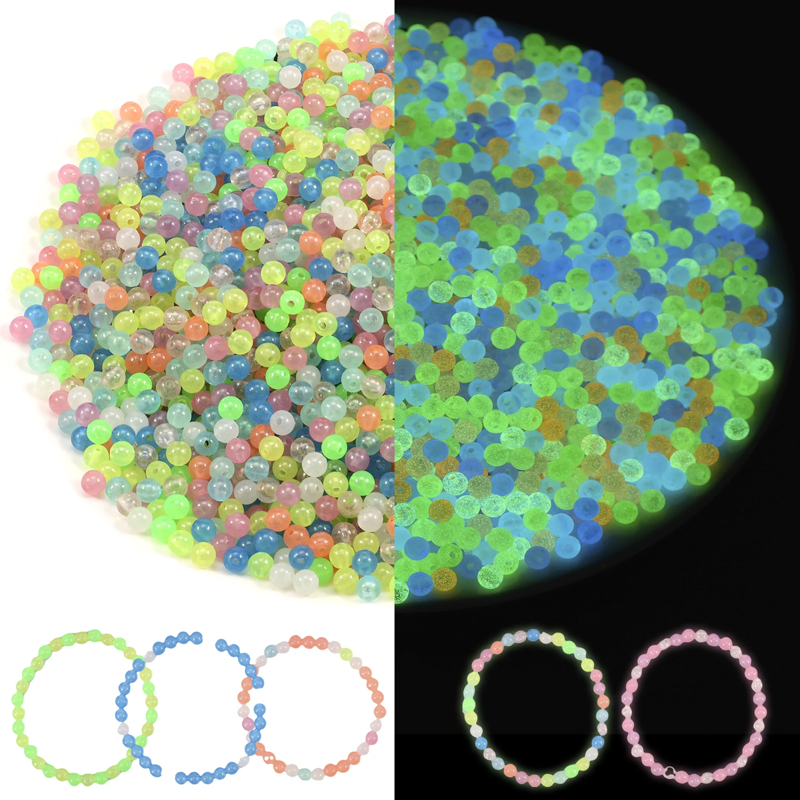 

4545Pcs Glow in the Dark Beads with Hole 6mm Illuminated Acrylic Round Beads 12 Colors Acrylic Loose Beads DIY Bracelets