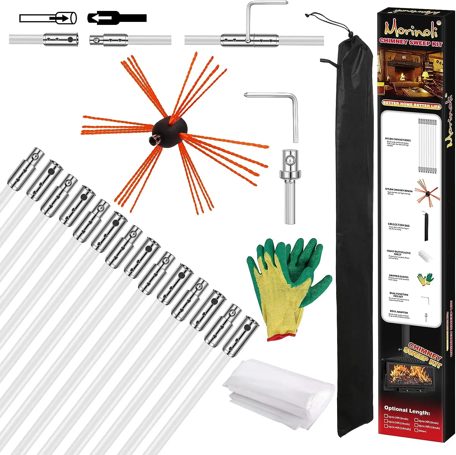 

Feet Chimney Sweep Kit, Chrome Button Locking System, Chimney Cleaning Kit, Chimney Brush, Chimney Cleaning Tool, Chimney Cleani