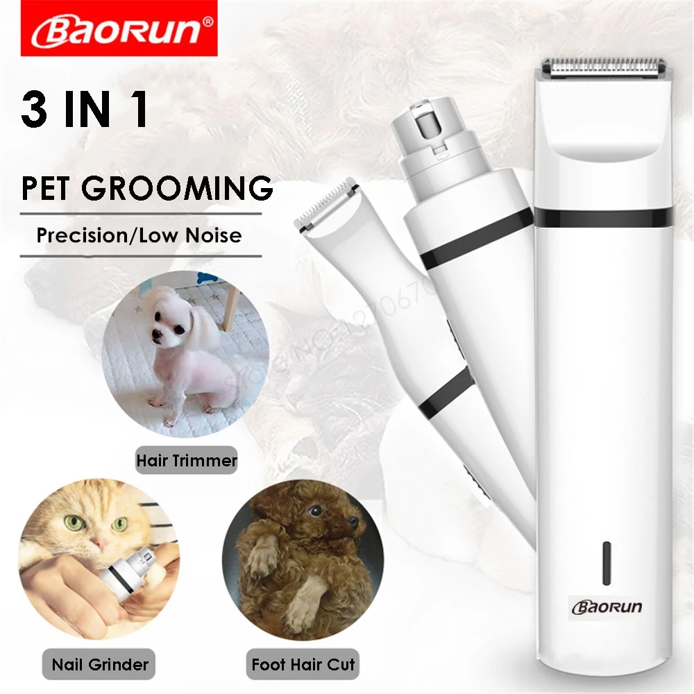 

BaoRun 3 IN 1 Pet Grooming Kit Rechargeable Pets Clippers Dog Cat Hair Trimmer Paw Nail Grinder Foot Cutter Hair Cutting Machine