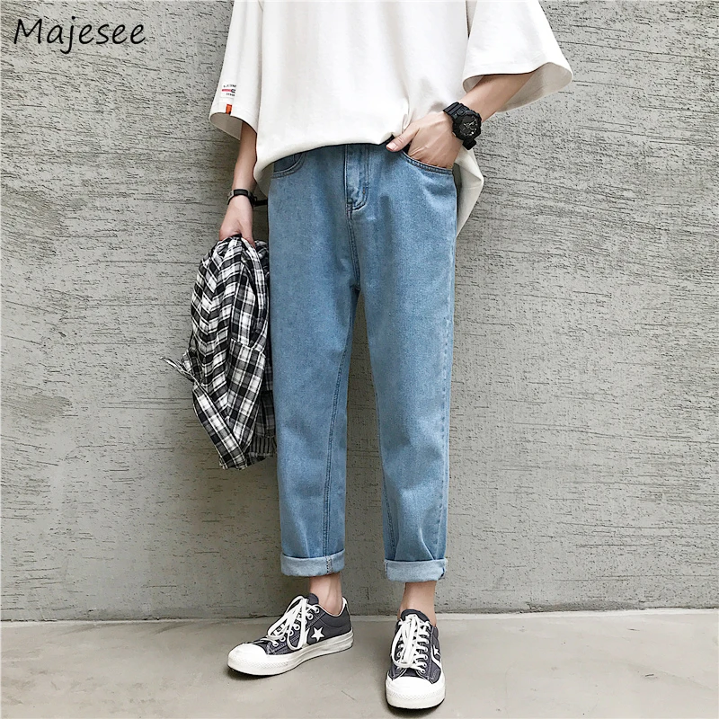 

Jeans Men Simple All-match Ulzzang Students Teens Fashion Popular Streetwear Retro Thin Summer Solid Male Trouser Handsome Ins
