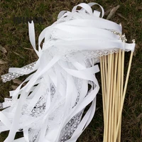 102050pieceslotstyle a white ribbon wedding wands with silver bell wedding ribbon stick ribbon twirling streamers