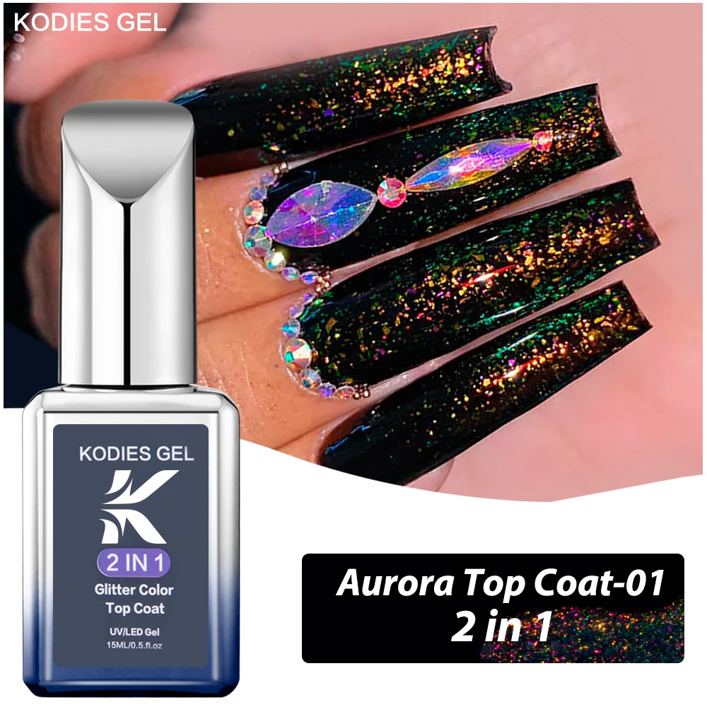 

KODIES GEL Top Coat UV Gel Ultra Brillant Nail Polish 15ML Semi Permanent Verni Glitter Aurora Chrome Top All for Manicure Nails