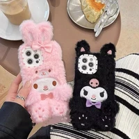 luxury 3d hello kitty plush fur case kuromi my melody phone case for iphone 11 12 13 pro max x xs xr transparent cover