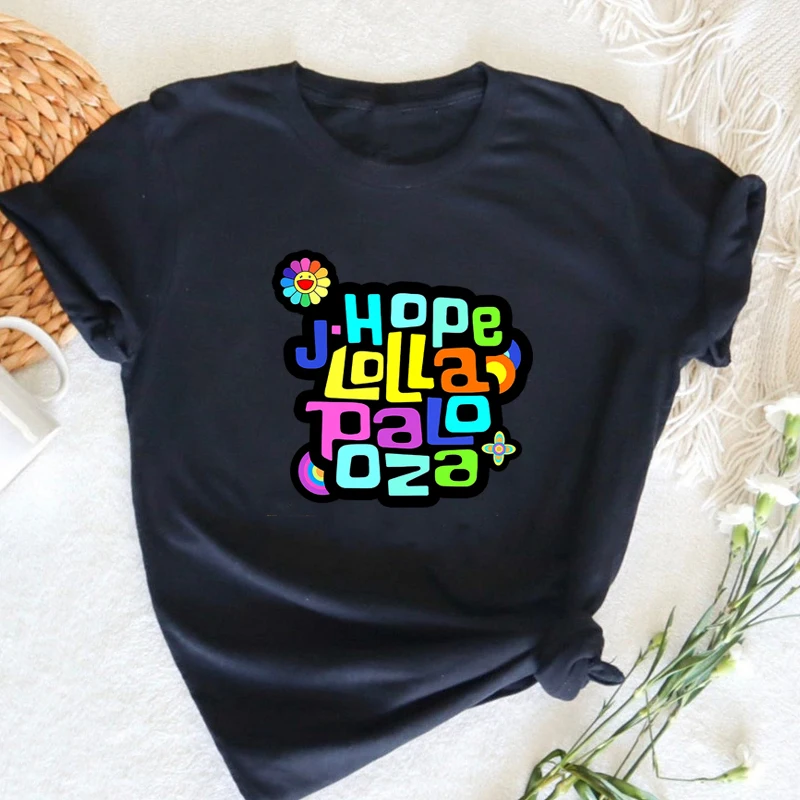 

JHope Lollapalooza T Shirt Women Print J-Hope Korean Fashion T Shirts Summer Short Sleeve Kpop Women's T-shirt Streetwear Tees