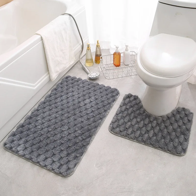 

Modern Solid Color Bathroom Mat Rectangle U Shape Bath Toilet Rugs Fluffy Surface Anti-slip Bottom Doormat For Shower Room Pad