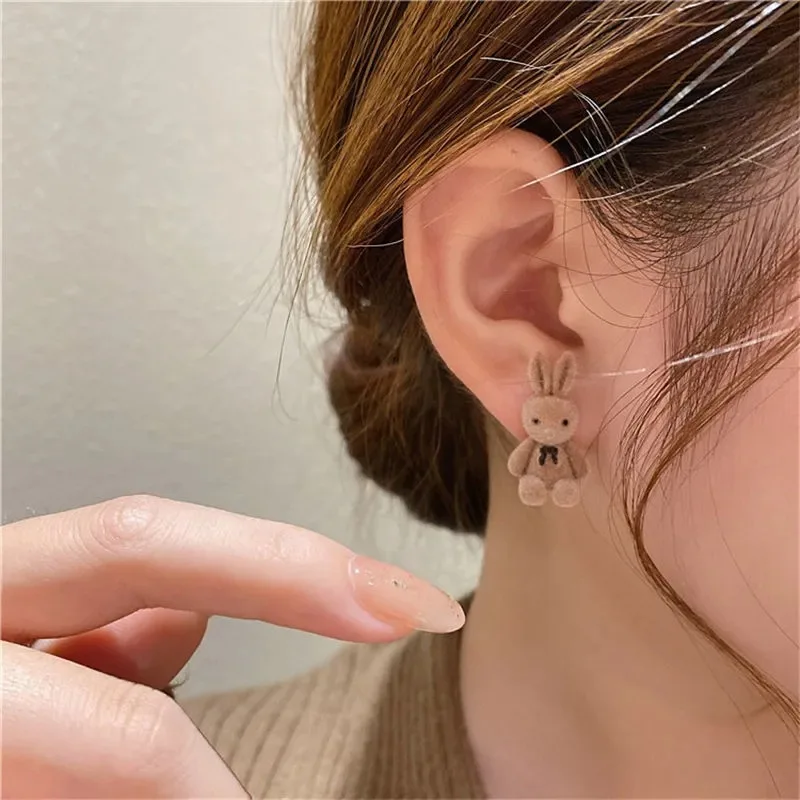 

Korean Earings Fashion Jewelry Gothic PunkSmall Earrings Cute And Flocking Rabbit Earrings For Women Gifts Pendientes Brincos