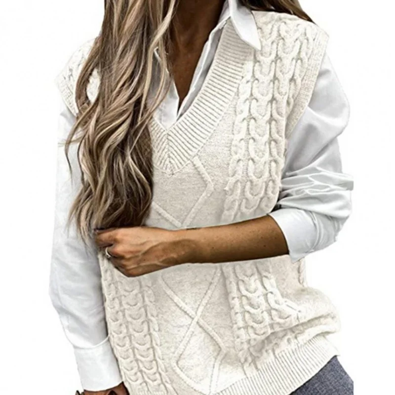 

Women's Sweaters 2022 Pure Color Sleeveless Sweater Vest Warm Trendy Twist Knitted Women Vest for Daily Wear Autumn Clothes