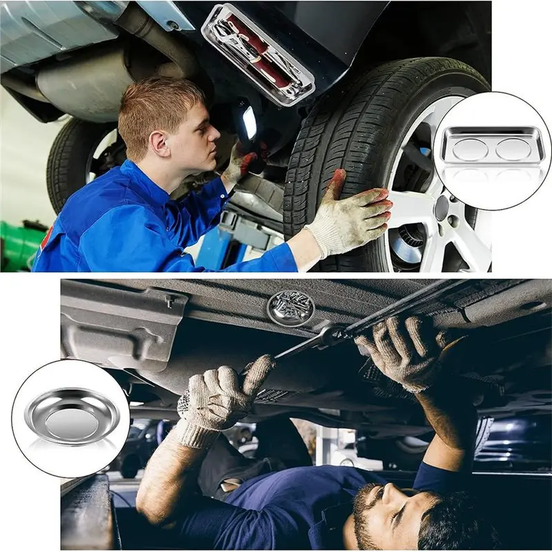 Фото Магнитный лоток ABRU-Pickup Tool Tray 4 с магнитным держателем для штифтов и болтов, круглая магнитная чаша для деталей из нержавеющей стали для механиков №2