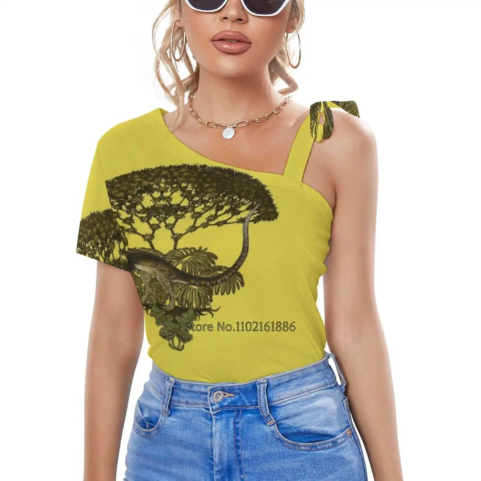 

Женская одежда Dilophosaurus, топы с V-образным вырезом, футболка на молнии, Женская Повседневная Сексуальная футболка, дилофозавр Y2K, одежда, футбо...