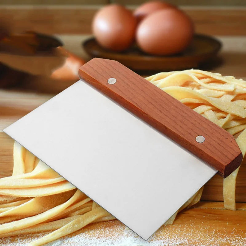 

Stainless Steel Dough Scraper Pizza Cutter Butter Batter Scrapers with Wooden Handles Cake Cream Spatula Pastry Baking Tools