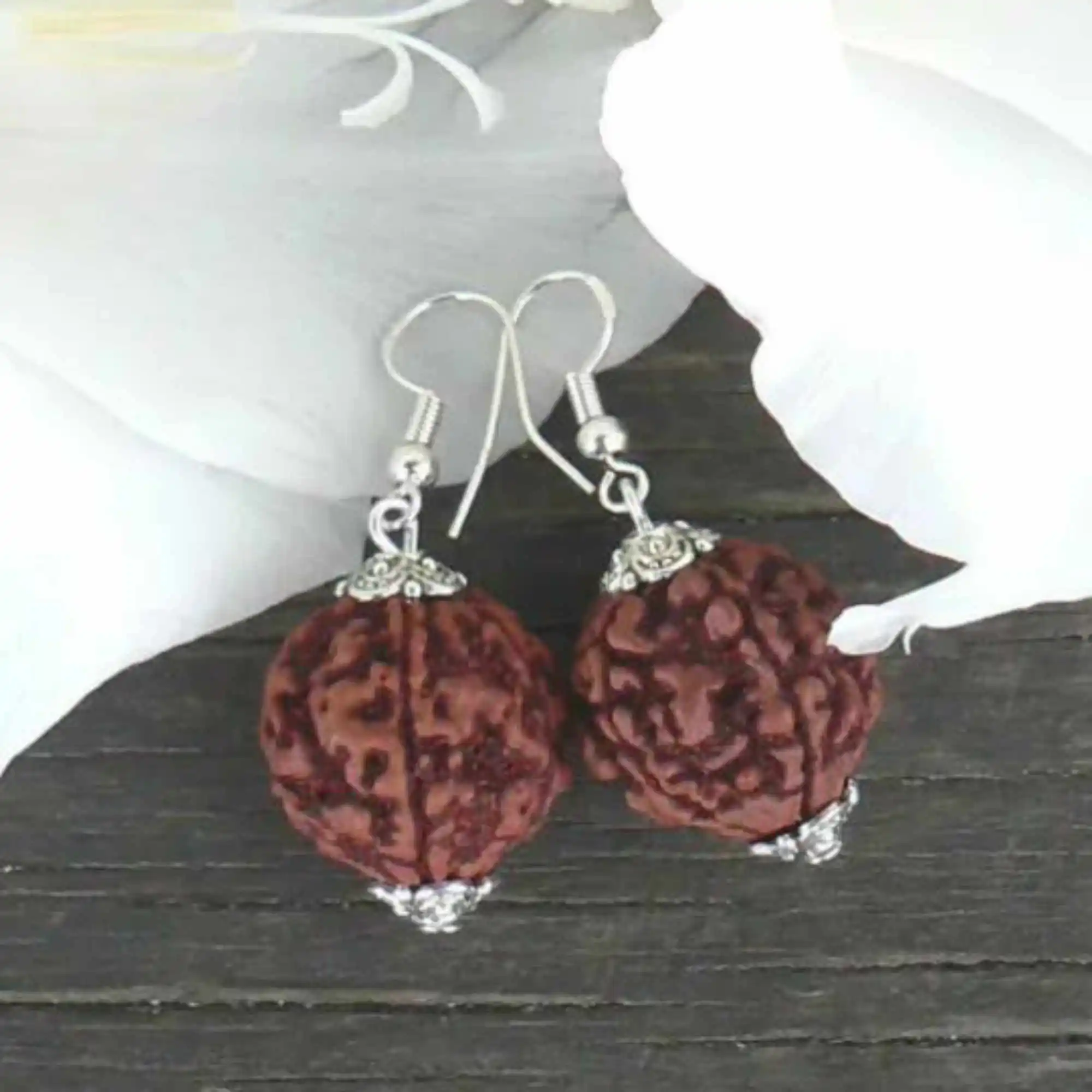 Модные натуральные коричневые круглые рудракша бусина серебряные серьги