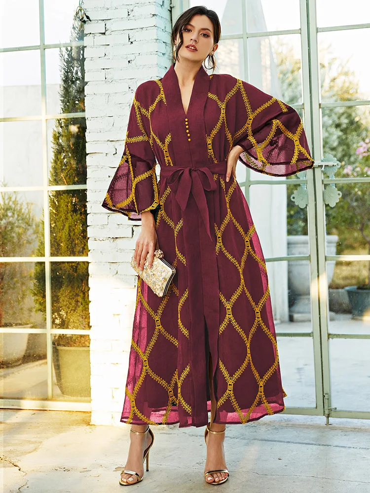 

TOLEEN Women Casual Elegant Maxi Long Dresses 2022 Summer V Neck Flare Sleeve Muslim Turkish Evening Party Festival Robe Vestido