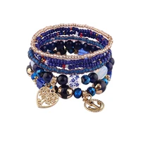 trendy boho lovely heart pendant bracelets for women multilayer beaded bracelet glass bead alloy female vintage jewelry